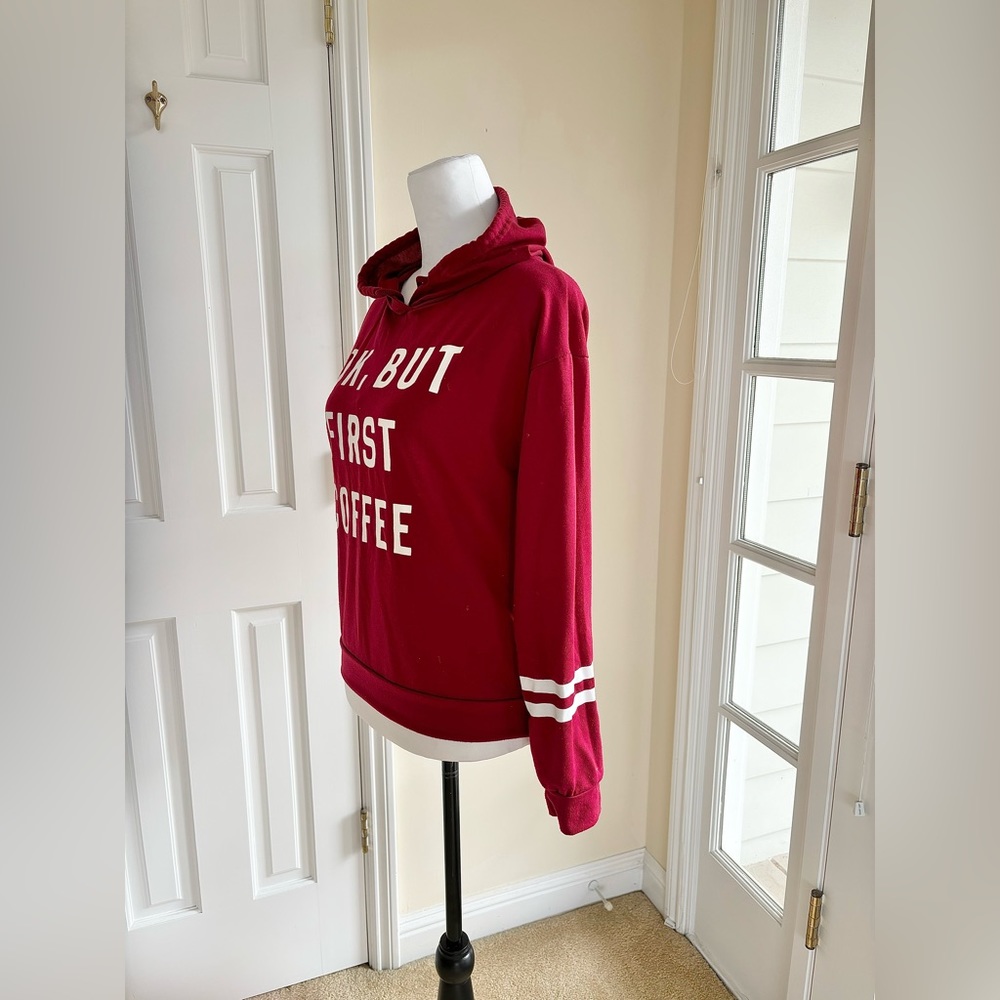 Ok But First Coffee Hoodie - Burgundy Small - Picture 3 of 5